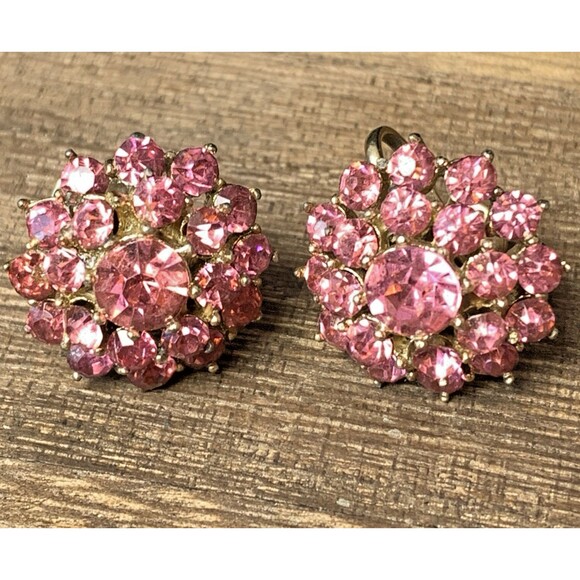 Lot 6 Vintage Pink Rhinestone Jewelry AB Stones Earrings Signed La Roco Necklace - Picture 12 of 15